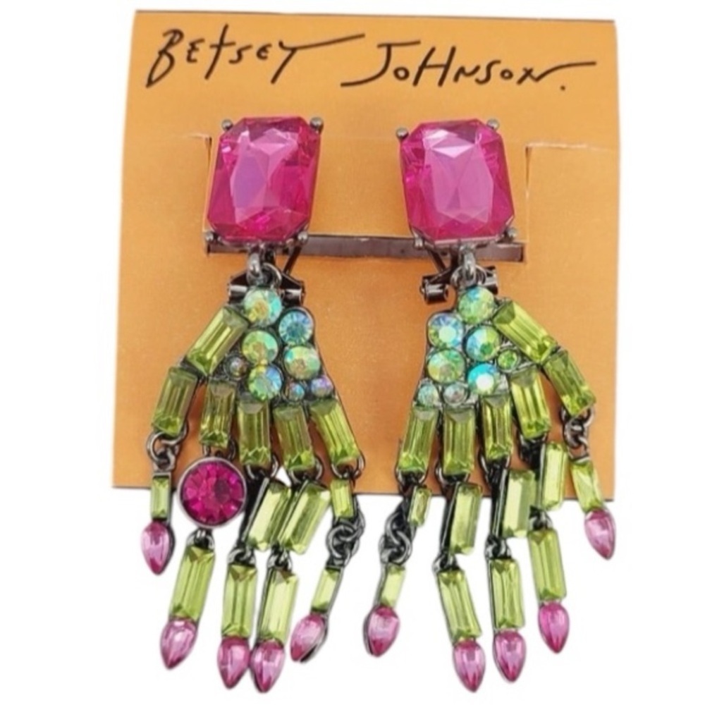 BETSEY JOHNSON Halloween Rich Witch Crystal Jeweled Skeleton Hands Earrings NWT